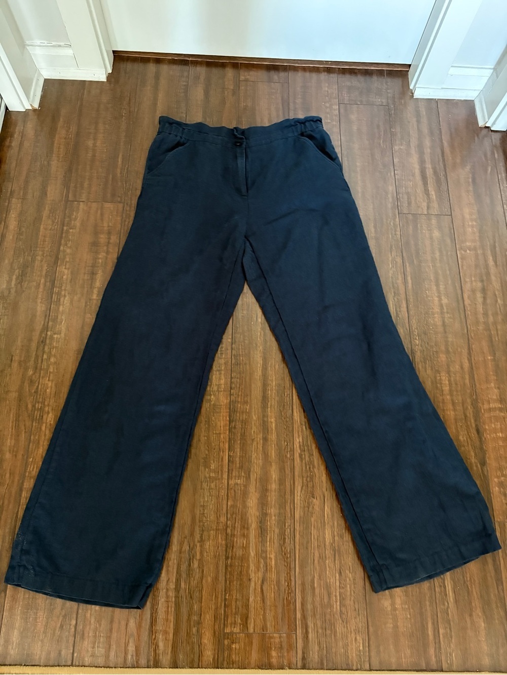 Peter Nygard Women’s Navy Straight-Leg Chinos Pants High Rise Linen Cotton Blend